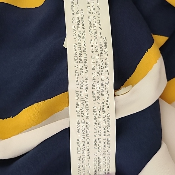 ZARA Men's Navy, Yellow & White Striped Button Up Short Sleeve Shirt - Sz Large - Picture 9 of 10